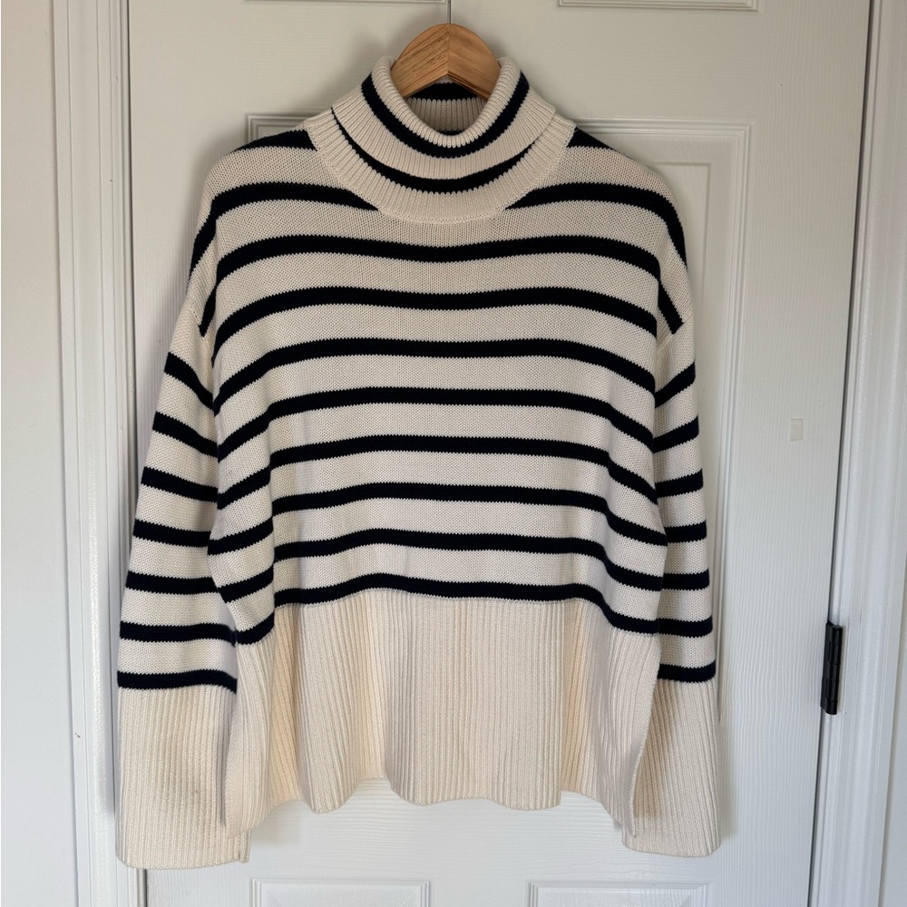 GAP 100% Cotton Shaker-Stitch Nautical Striped Turtleneck Sweater - Size M - Picture 2 of 9
